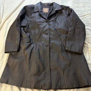 Excelled Collection Womens 1XL Brown Leather Button‎ Front Trench Coat Jacket